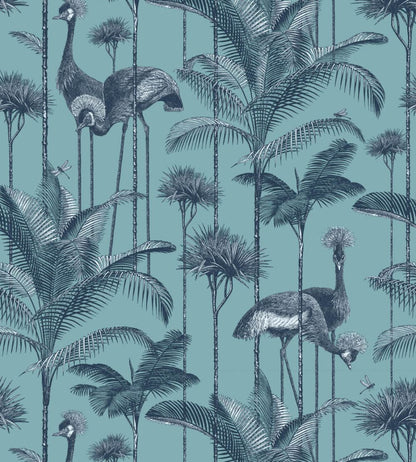 Crane Fonda Wallpaper by Divine Savages Palm Blue