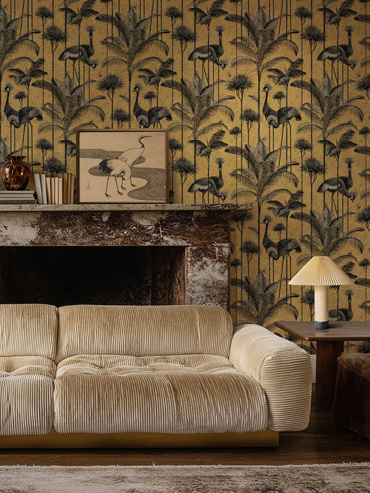 Crane Fonda Gold Leaf Wallpaper by Divine Savages in Gold Leaf, room setting
