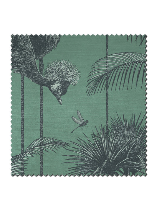 Crane Fonda Velvet Fabric by Divine Savages in Jade Green, pattern swatch