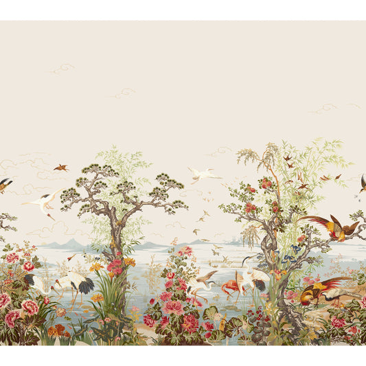 Crane Mural by Thibaut in Green & Rose (TM4510)