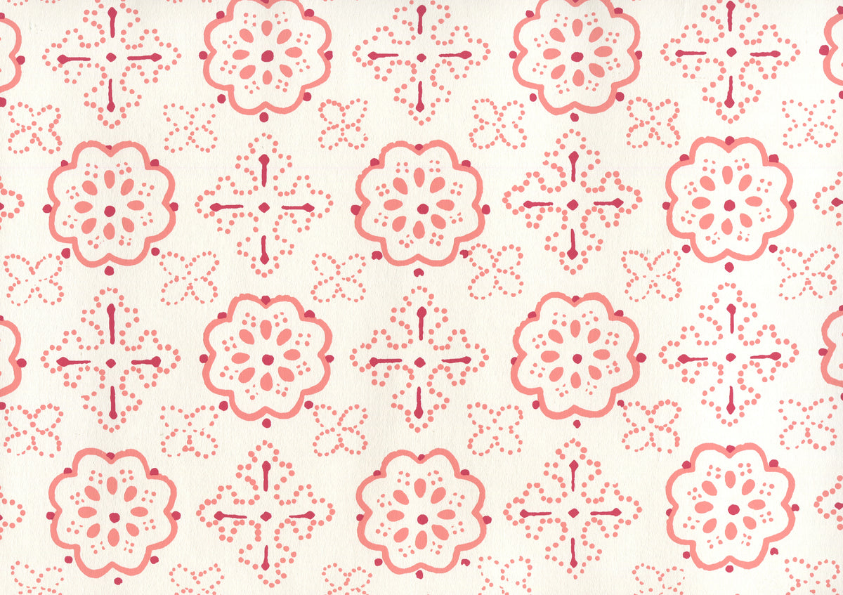 Crawford Multi Red Terracotta on Almost White wallpaper by Quadrille