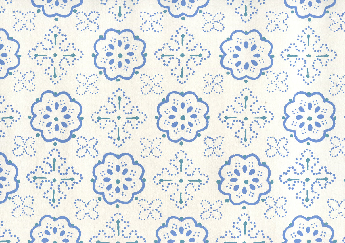 Crawford Multi Blues on Almost White wallpaper by Quadrille