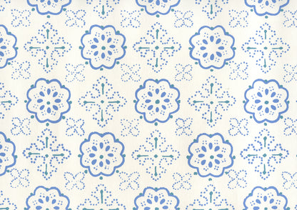 Crawford Multi Blues on Almost White wallpaper by Quadrille