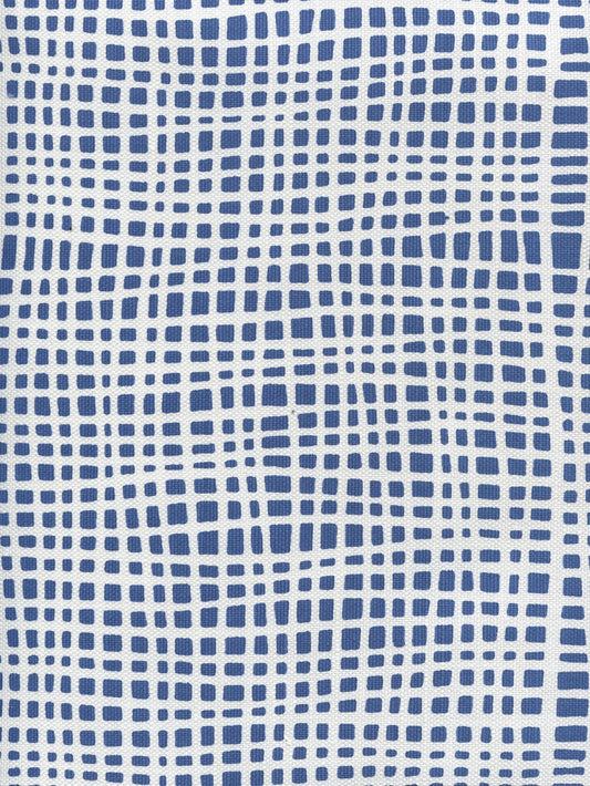 Criss Cross Blue on White Linen Cotten fabric by Alan Campbell