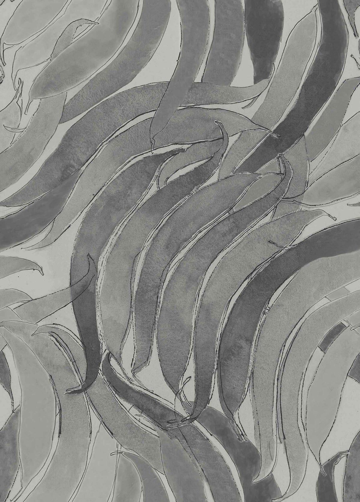 Crop Fossils wallpaper by Coordonné in Onyx, flat pattern view