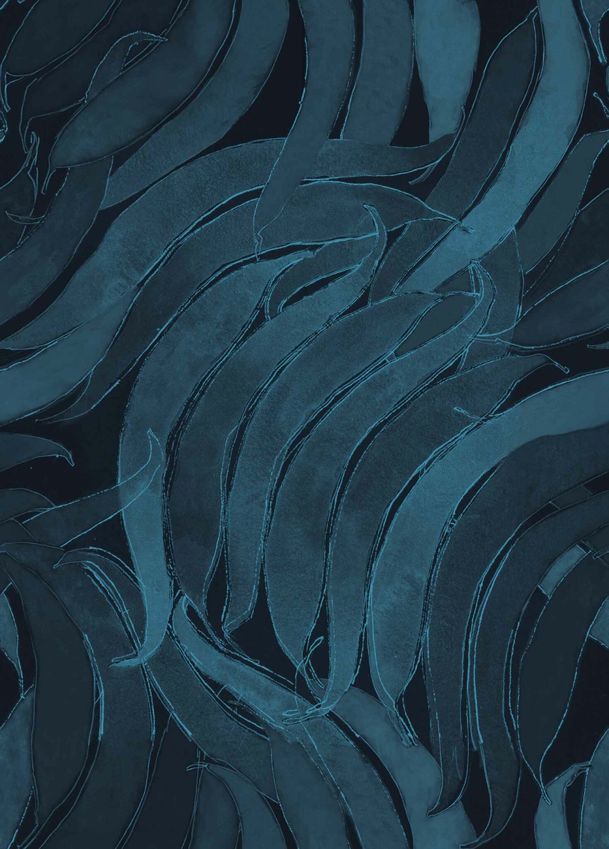 Crop Fossils wallpaper by Coordonné in Sapphire, flat pattern view