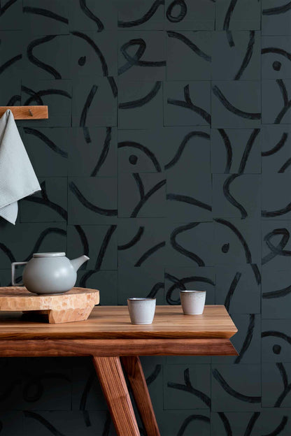 Cubic Routes wallpaper by Coordonné in Antracite, shown in a styled room