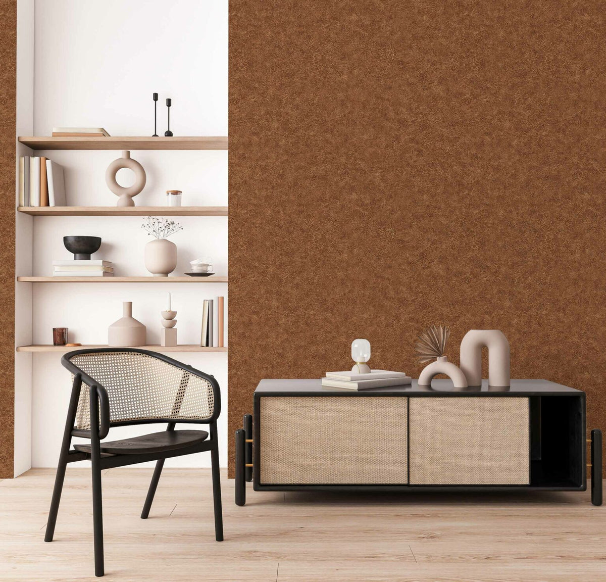 Cuero Elefante contract wallcovering by Coordonné in No. 64735606, shown in a styled room