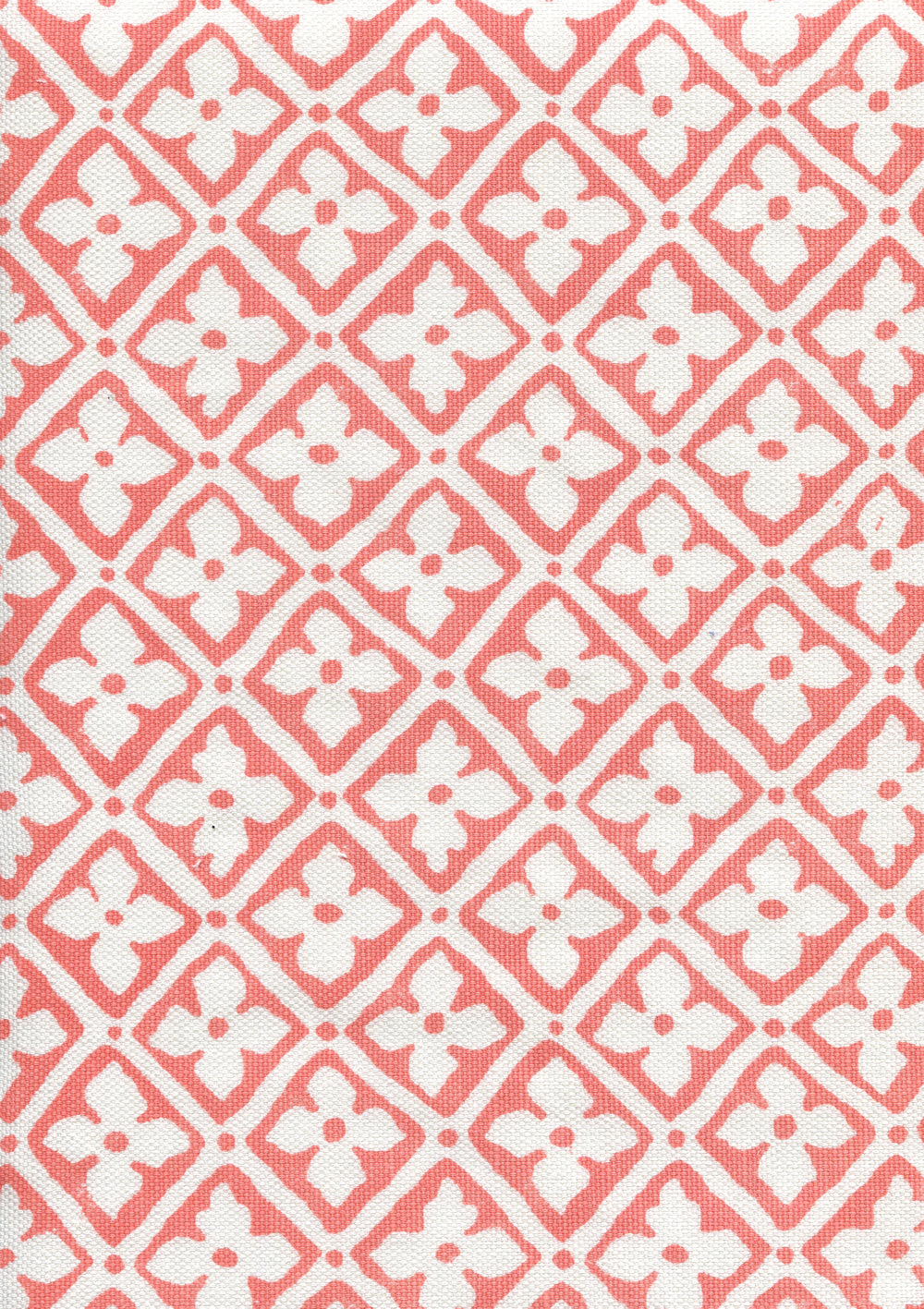 Puccini Custom Salmon on White Linen Cotton fabric by Quadrille