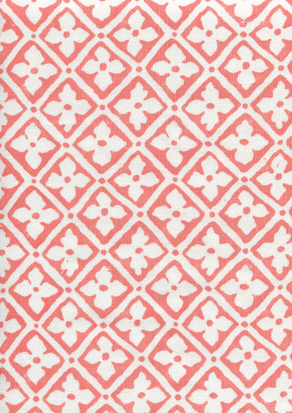 Puccini Custom Salmon on White Linen Cotton fabric by Quadrille