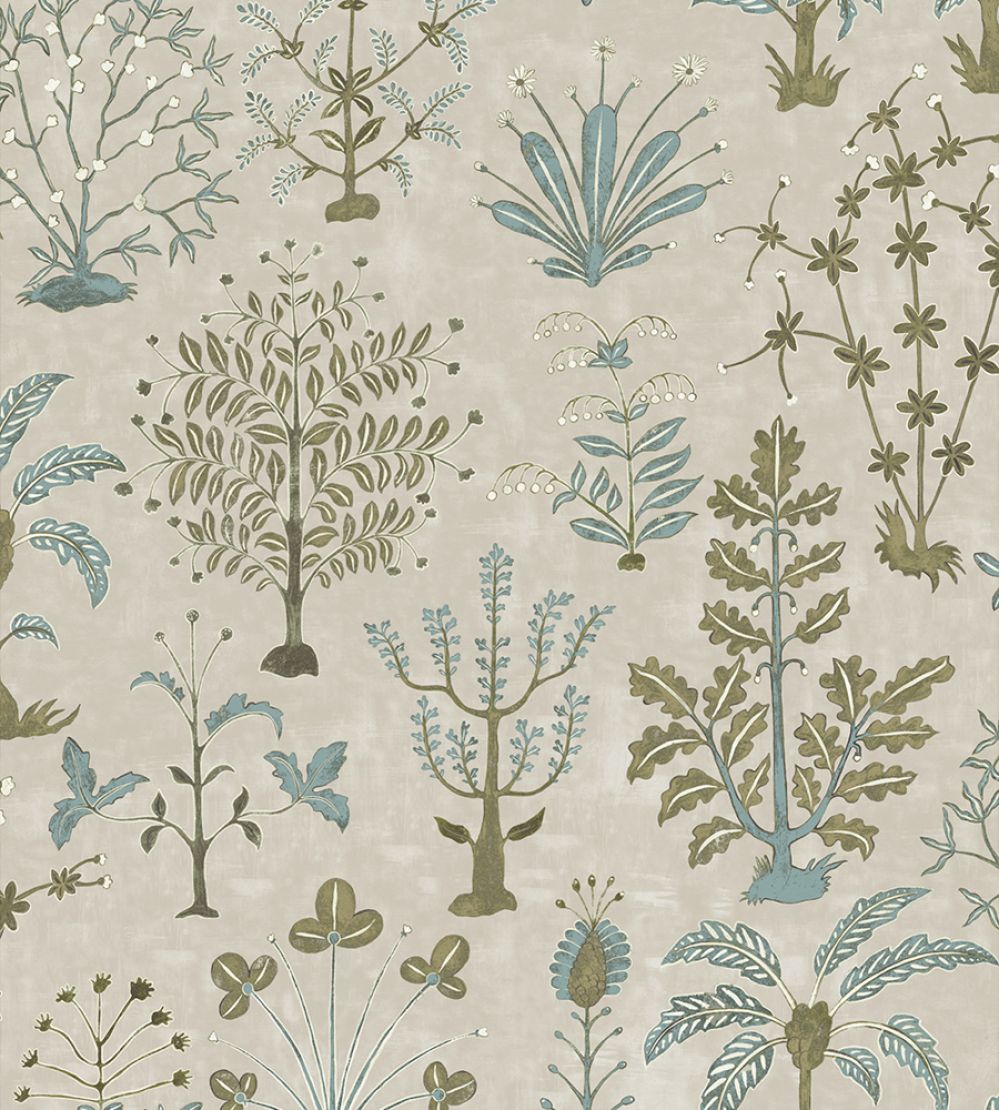 Cynthia Wallpaper by Josephine Munsey Stone, Light Blue and Olive