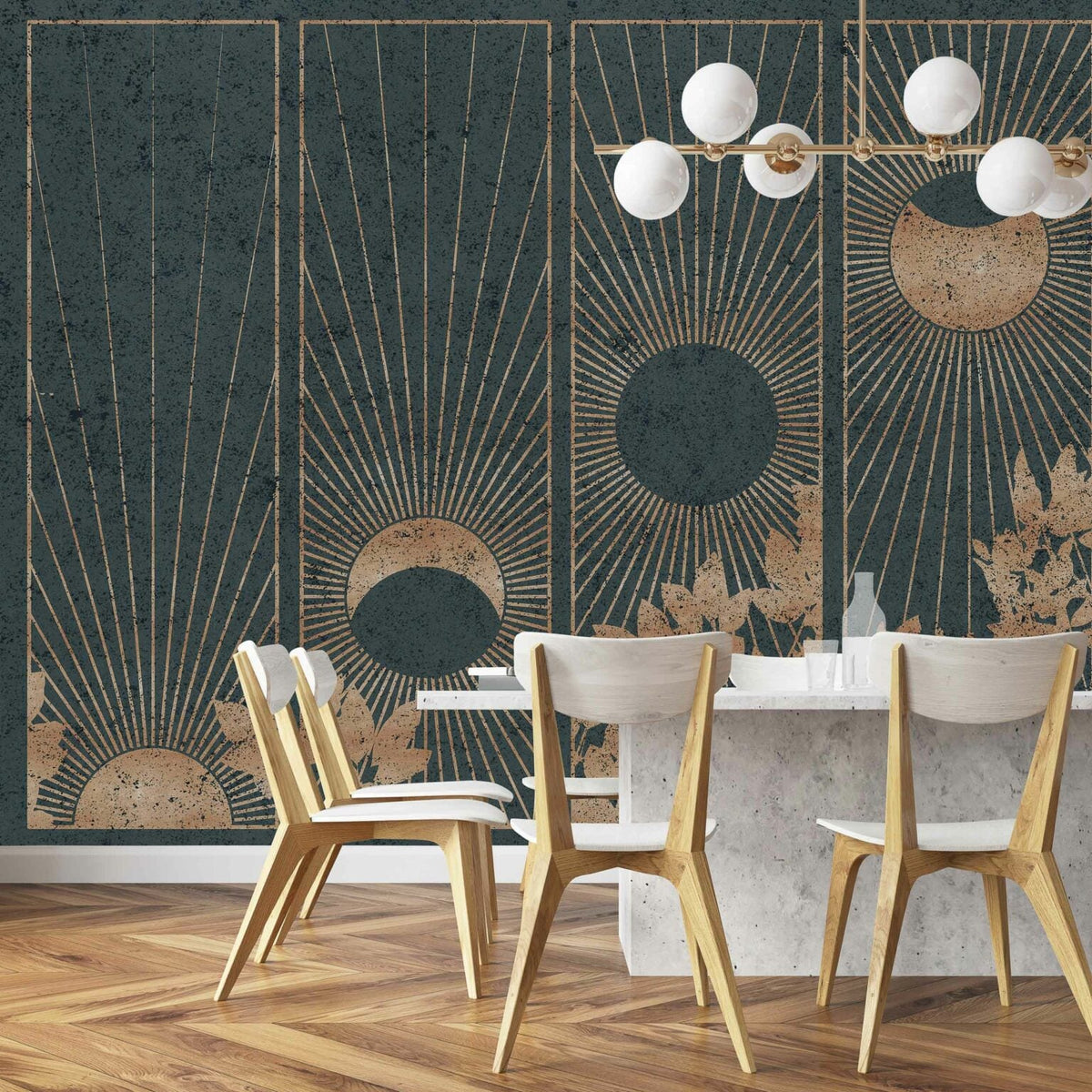 Da Lat mural by Coordonné in Gold, shown in a styled room
