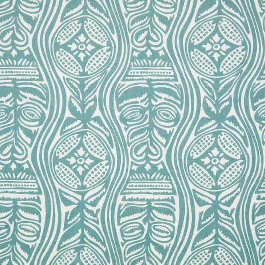 Dacha Printed Linen Fabric by Volga Linen in Teal/Oyster