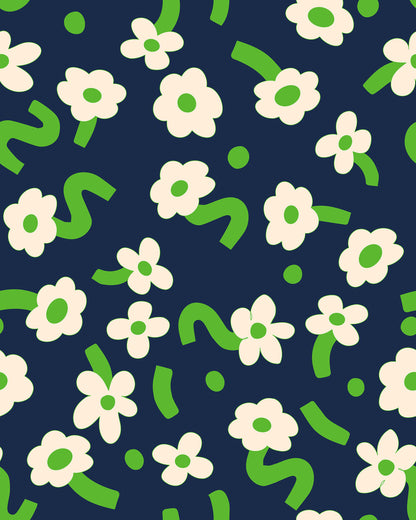 Dancing Flower Green mural by Rebel Walls
