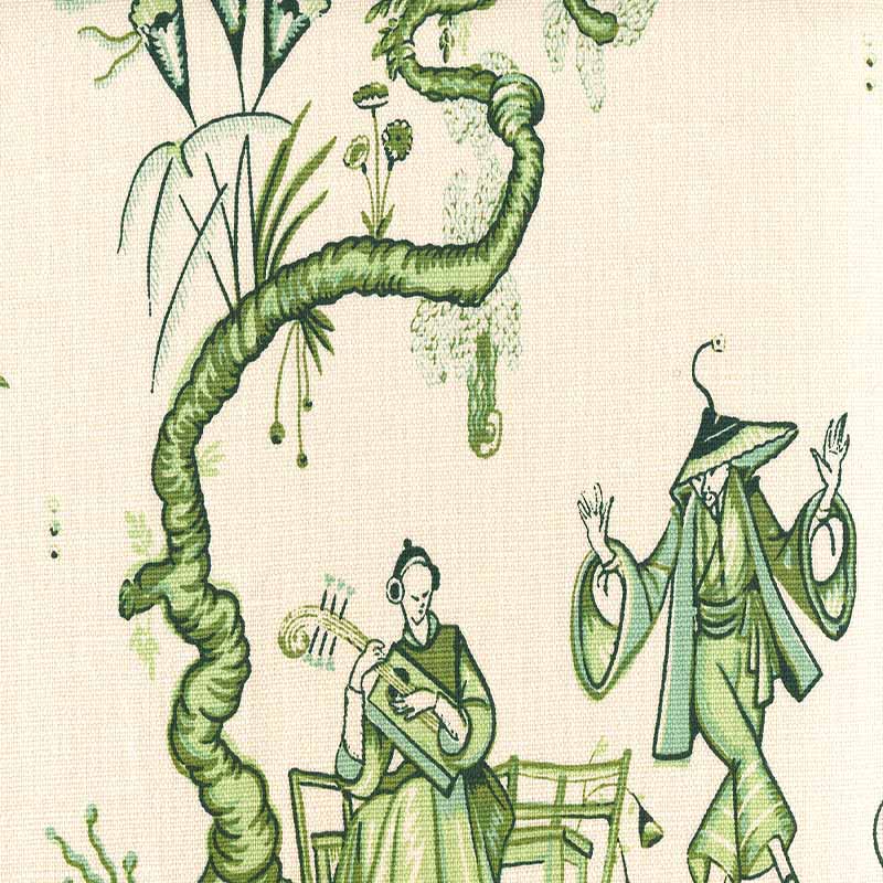 Danse Chinois Dark Green Jungle Soft fabric by Quadrille