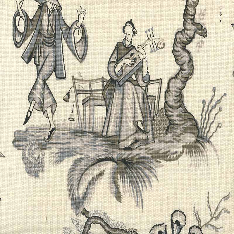 Danse Chinois Black Grey fabric by Quadrille