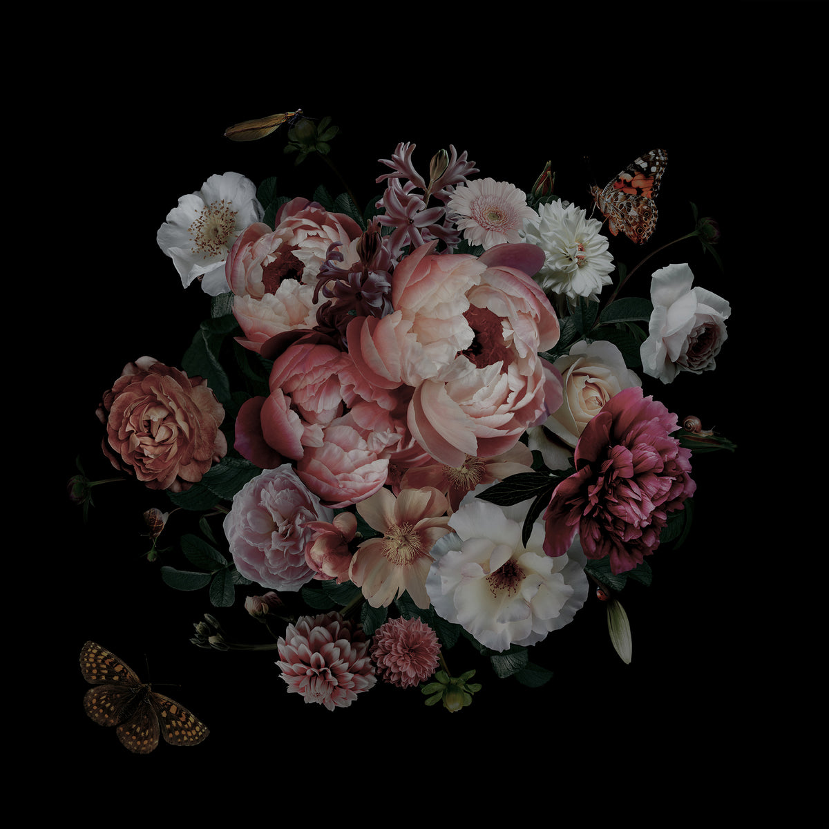 Dark Bouquet Black mural by Rebel Walls
