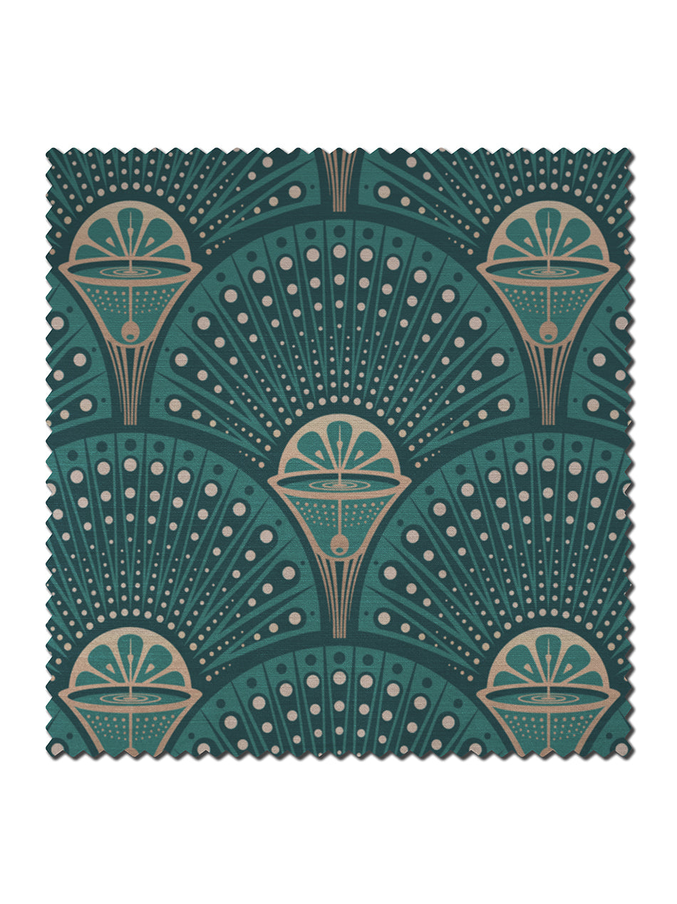 Deco Martini Velvet Fabric by Divine Savages in Green Gold, pattern swatch
