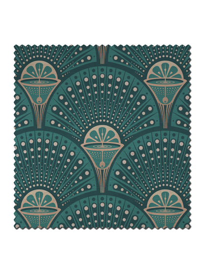 Deco Martini Velvet Fabric by Divine Savages in Green Gold, pattern swatch