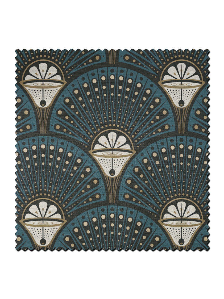 Deco Martini Velvet Fabric by Divine Savages in Teal, pattern swatch