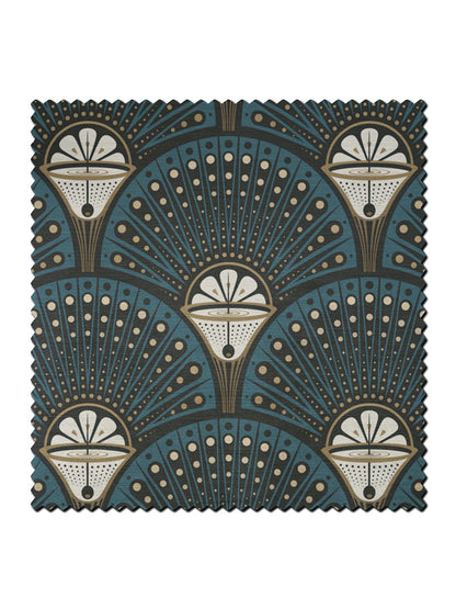Deco Martini Velvet Fabric by Divine Savages in Teal, pattern swatch