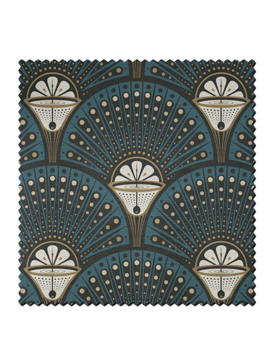 Deco Martini Velvet Fabric by Divine Savages in Teal, pattern swatch