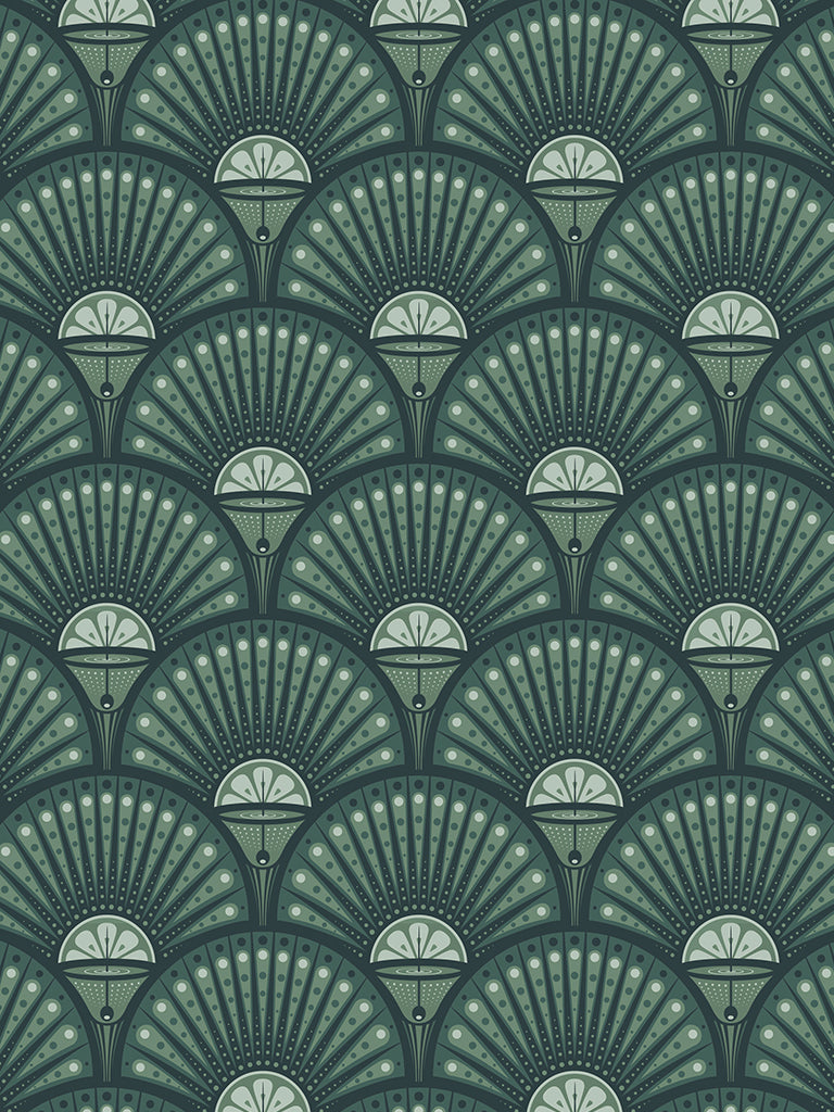 Deco Martini Wallpaper by Divine Savages in Arsenic, pattern swatch