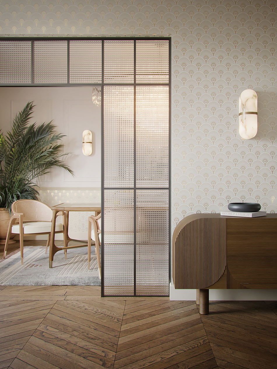 Deco Martini Wallpaper by Divine Savages in Gatsby Gold, room setting