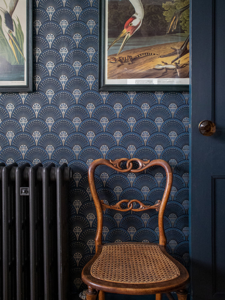 Deco Martini Wallpaper by Divine Savages in Midnight Gold, room setting