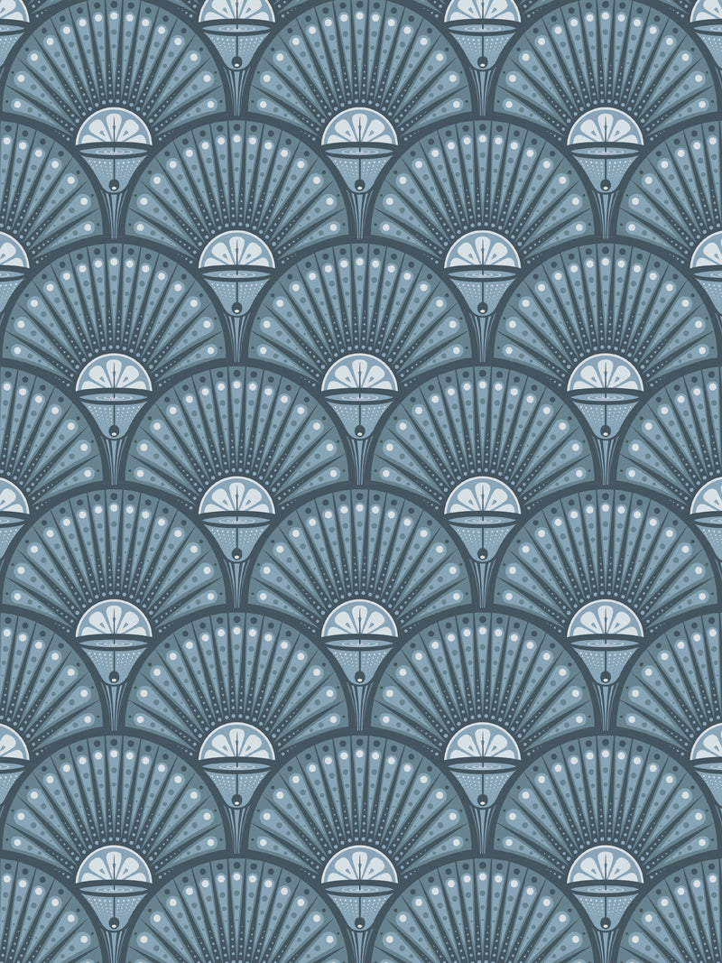 Deco Martini Wallpaper by Divine Savages in Powder Blue, pattern swatch