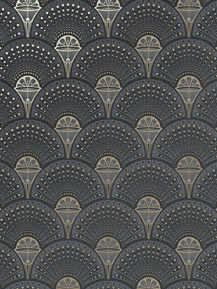 Deco Martini Wallpaper by Divine Savages in Smokey Gold, pattern swatch