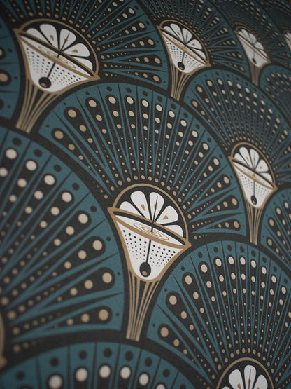 Deco Martini Wallpaper by Divine Savages in Teal, pattern swatch