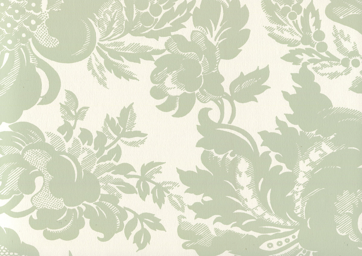 Des Gardes Soft French Green on Off White wallpaper by Quadrille