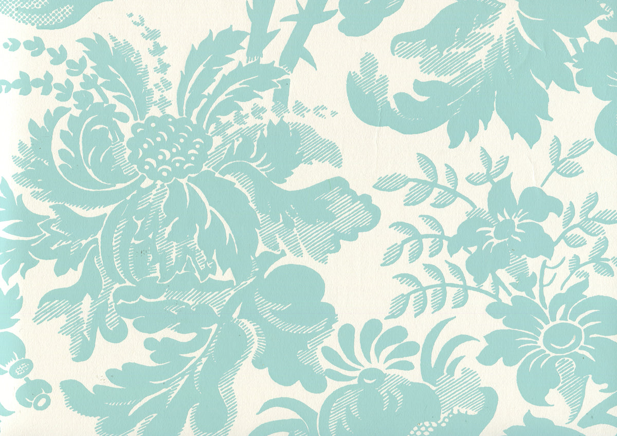 Des Gardes Turquoise on Off White wallpaper by Quadrille