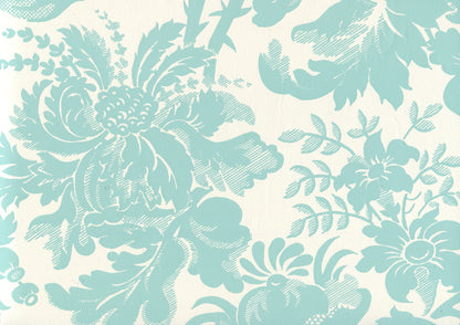 Des Gardes Turquoise on Off White wallpaper by Quadrille