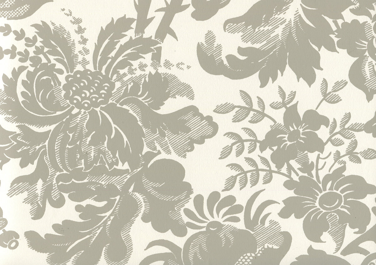Des Gardes Gray on Off White wallpaper by Quadrille
