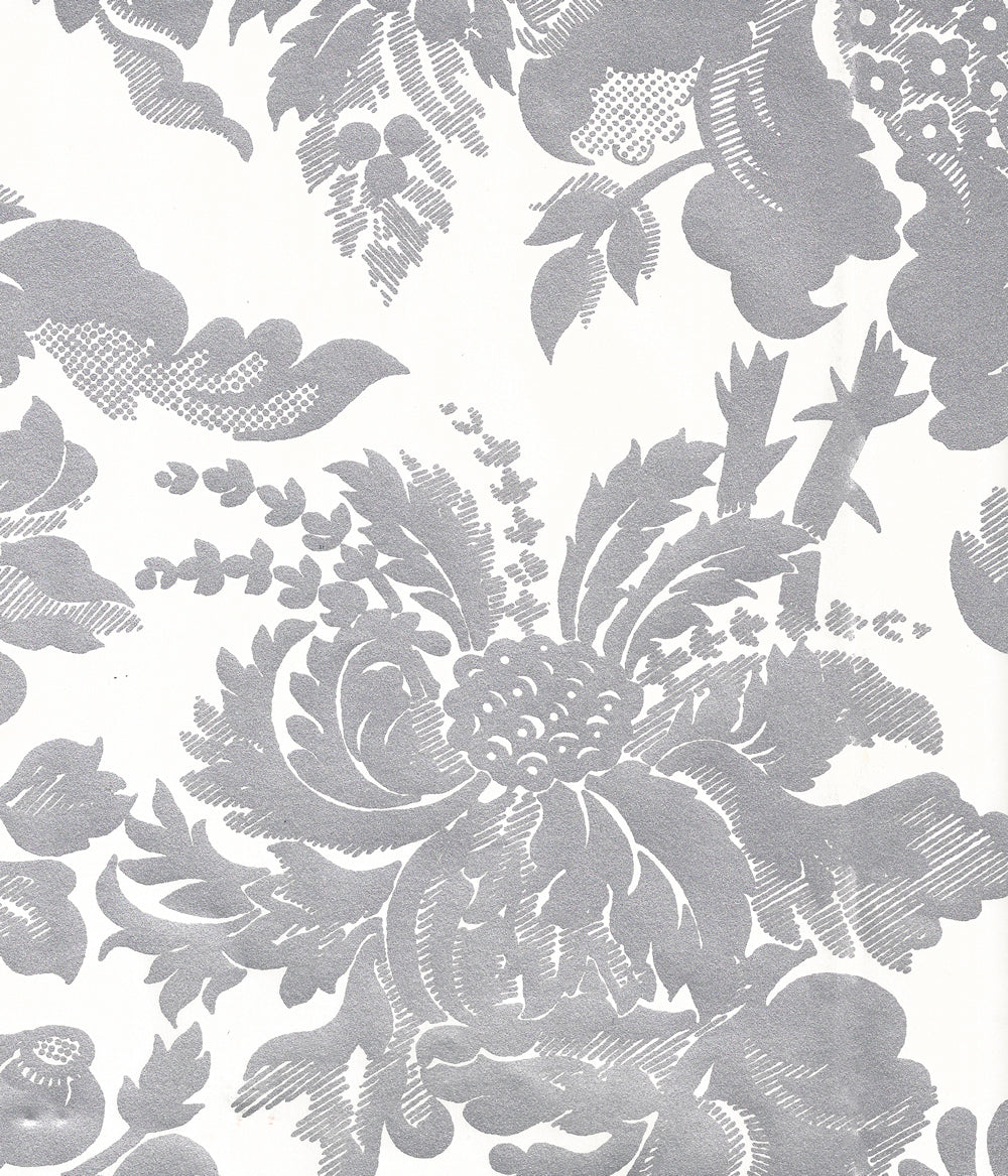 Des Gardes Silver Metallic on Off White wallpaper by Quadrille