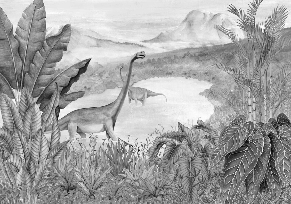 Dinosaurs Park mural by Coordonné in Ash, flat pattern view