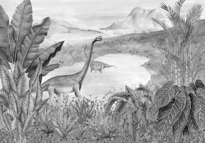 Dinosaurs Park mural by Coordonné in Ash, flat pattern view