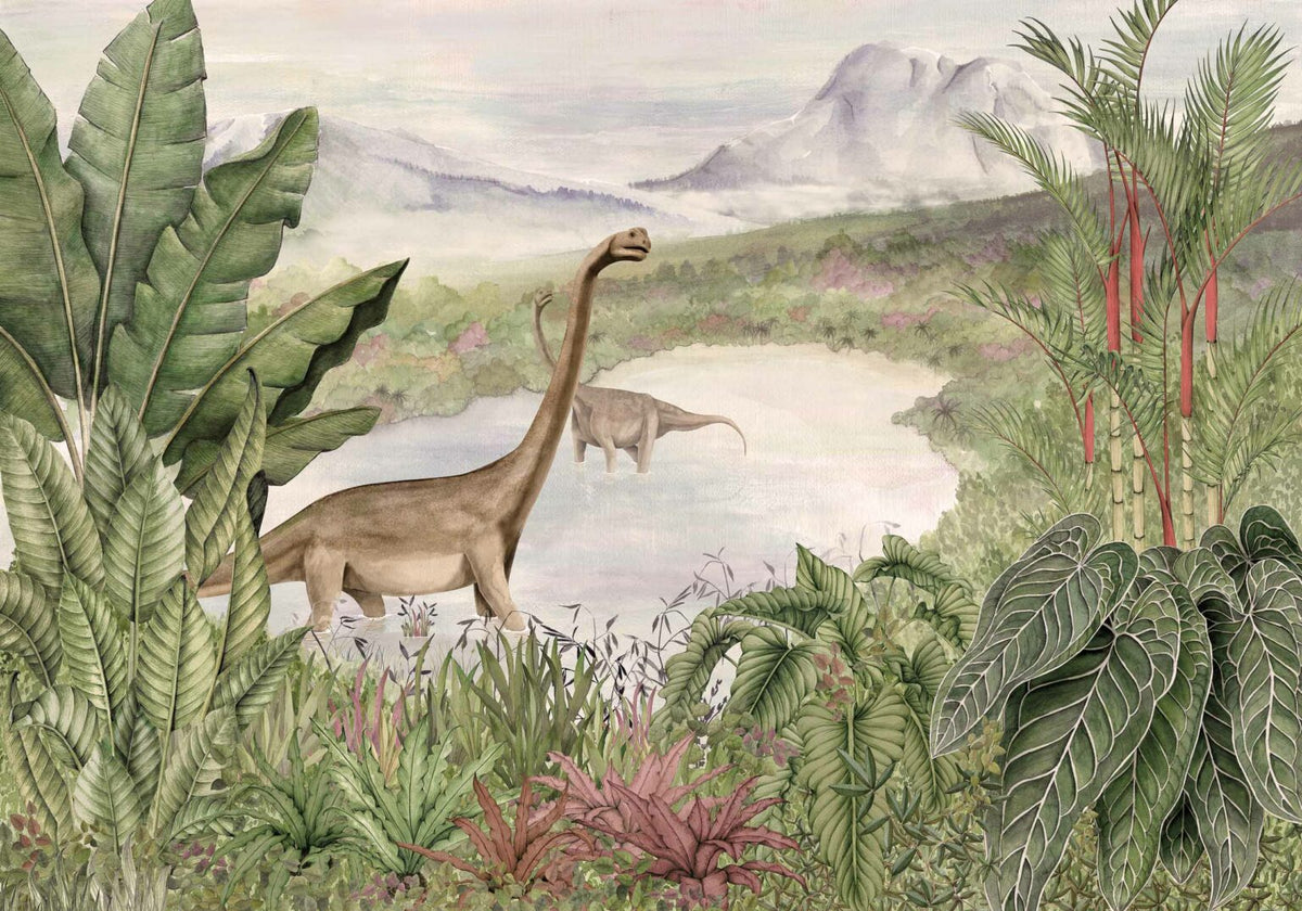 Dinosaurs Park mural by Coordonné in Pale, flat pattern view