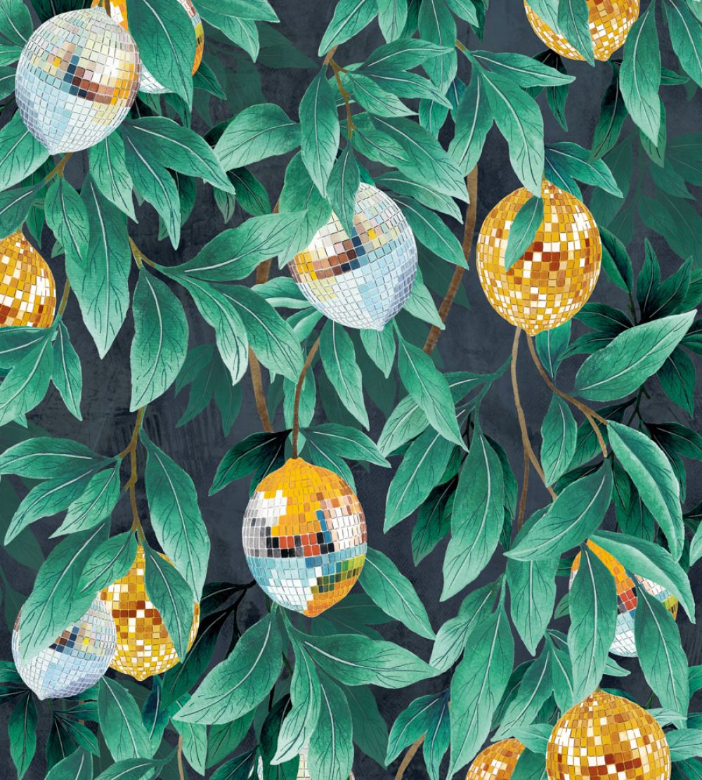 Disco Lemons Wallpaper by Brand McKenzie Dark Teal