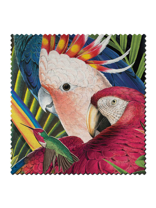 Divine Plumage Velvet Fabric by Divine Savages in Fiesta, pattern swatch