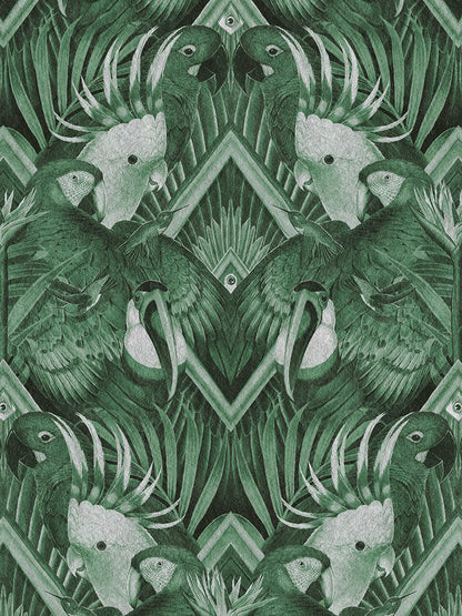 Divine Plumage Wallpaper by Divine Savages in Emerald, pattern swatch