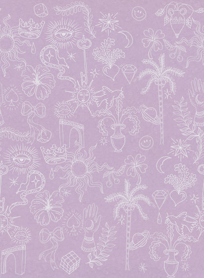Doodle Lilac mural by Rebel Walls