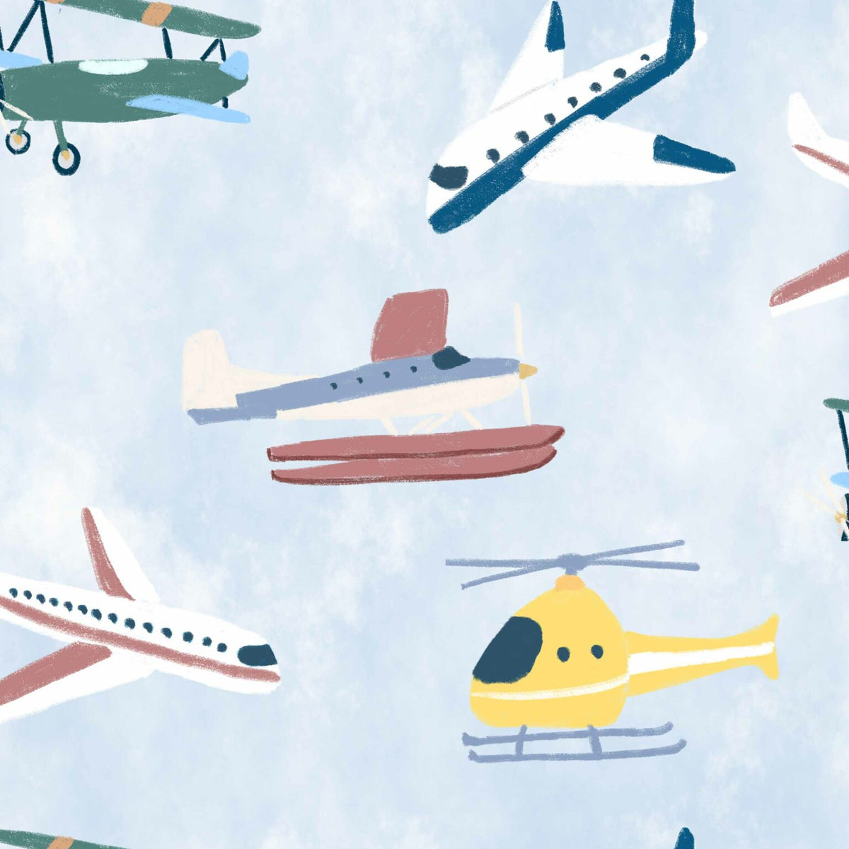 Draft Planes wallpaper by Coordonné in Sky, flat pattern view