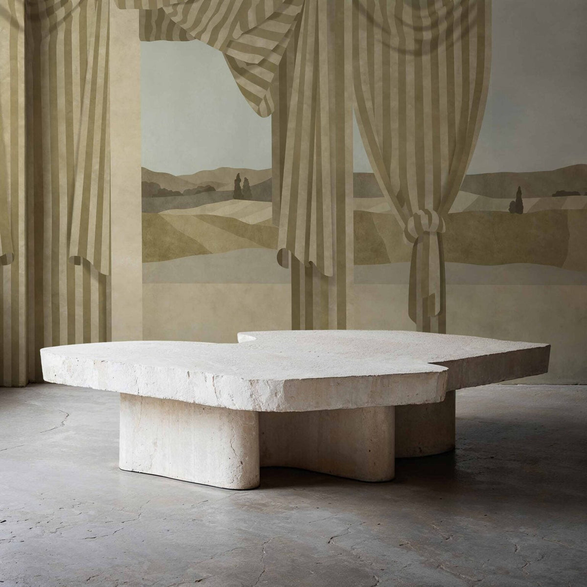 Drapé mural by Coordonné in Ocher, shown in a styled room