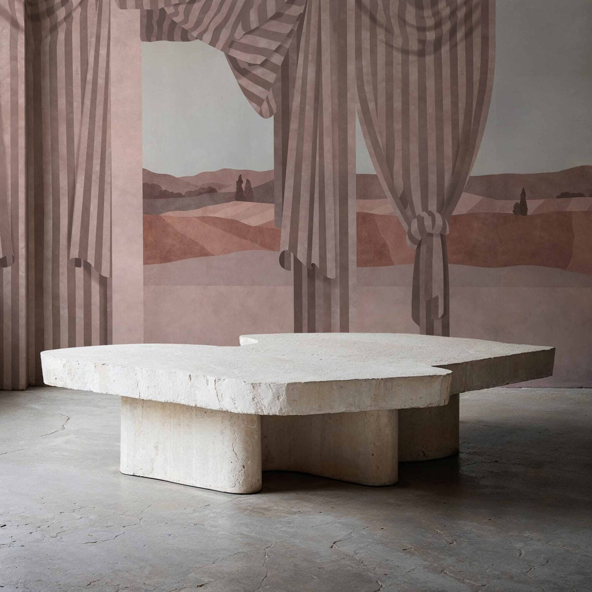 Drapé mural by Coordonné in Scarlet, shown in a styled room
