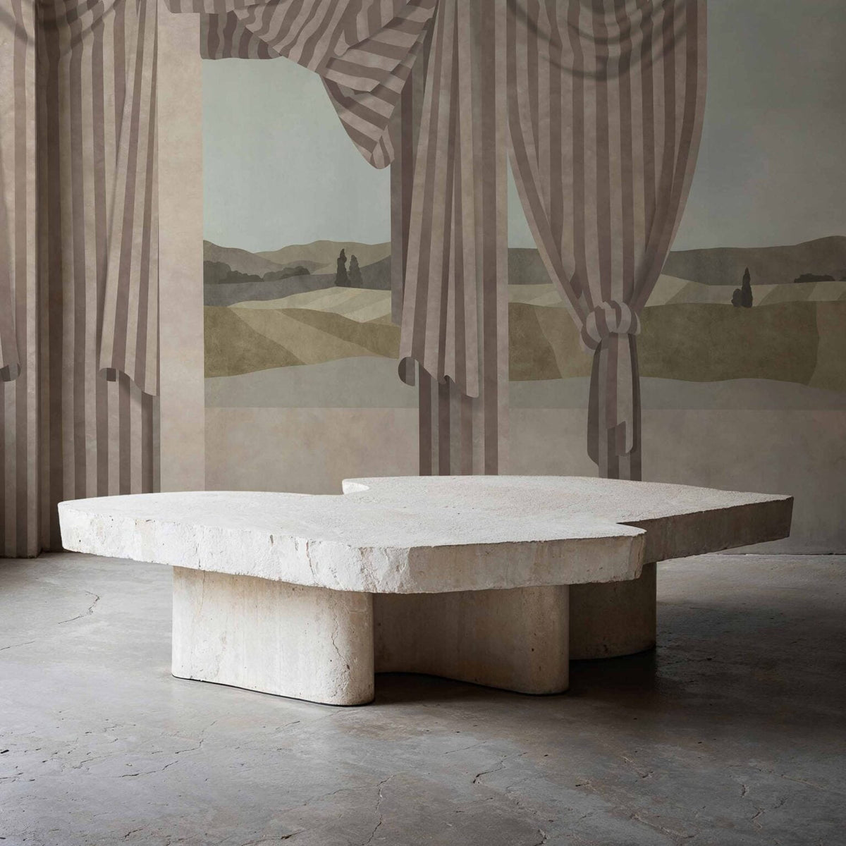 Drapé mural by Coordonné in Sepia, shown in a styled room