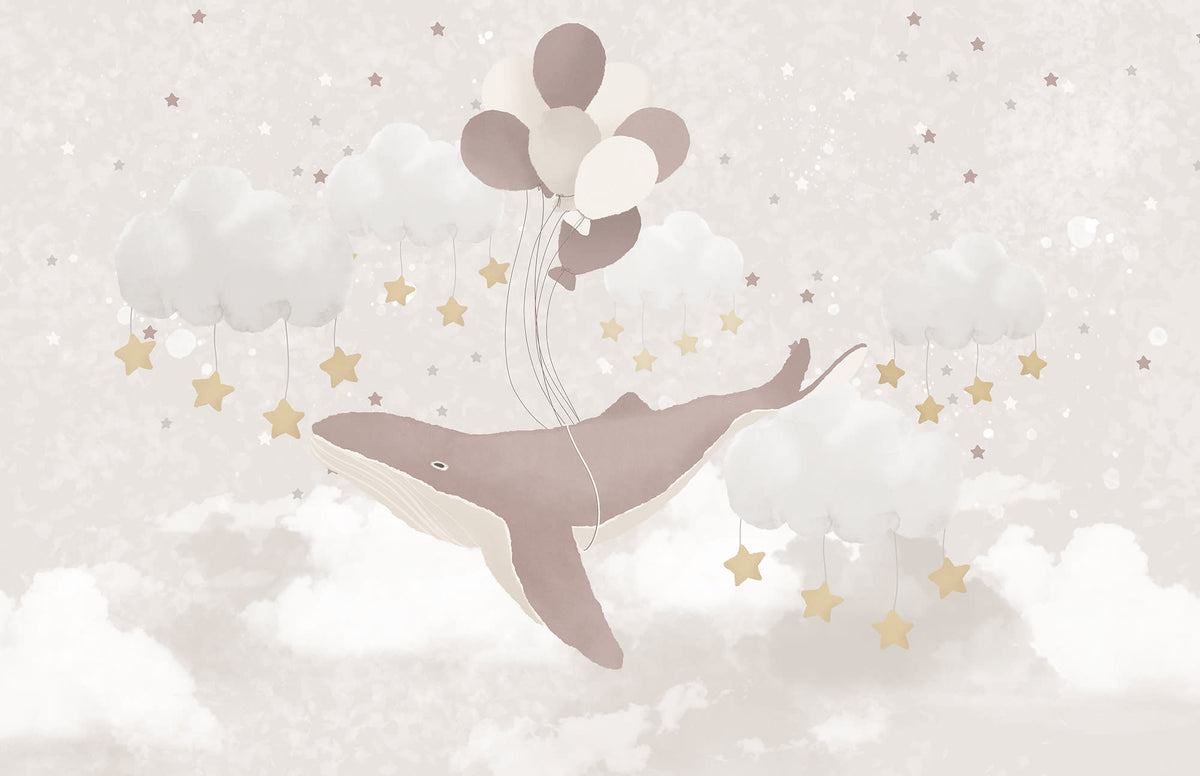 Dreamy Whale Beige mural by Rebel Walls