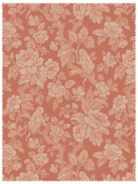 Drunken Monkey Velvet Fabric by Divine Savages in Melon, pattern swatch